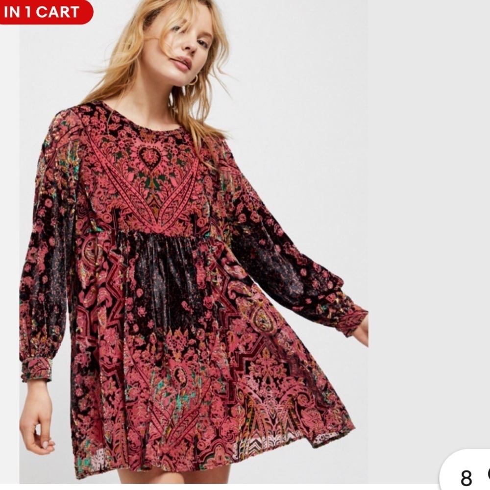 Free People Mirror Mirror Velvet Mini Dress in Wine Combo - Picture 2 of 14